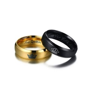 Anello 'Her King Black His Queen Golden' in Acciaio Inossidabile per Uomo e Donna, Fede Nuziale, Anello di Anniversario, Fidanzamento, Promessa, Corona - Product Image 4