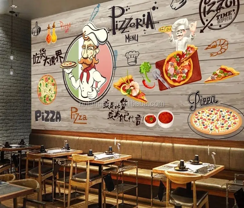 Hand painted pizza restaurant backdrop Western restaurant wallpaper custom home decoration mural Pizza shop wallpaper