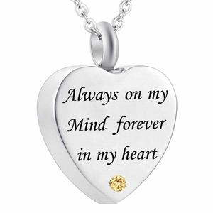 Gioielli per la cremazione <span class=keywords><strong>in</strong></span> acciaio inox a forma di cuore <span class=keywords><strong>in</strong></span> argento cuore di compleanno pietra urna gioielli ciondolo commemorativo per sempre nel mio cuore - Product Image 1