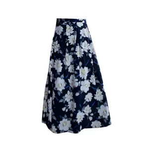 Fashion modest rok westerse vrouwen bloem afdrukken lange rok