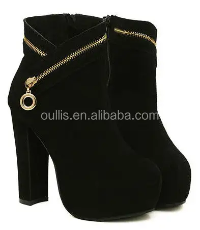 New zipper design chunky heel half boots for winter PH2497