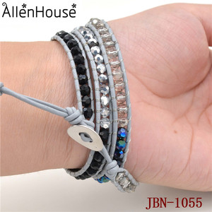 2014 joyería de Moda <span class=keywords><strong>para</strong></span> hombres y mujeres de tres capas de <span class=keywords><strong>la</strong></span> piedra preciosa pulsera de cuero - Product Image 5
