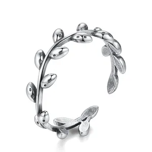 CZCITY Minimalism Sterling Silver 925 Stylish Open Rings for Women Leaves Design Jewelry Ring