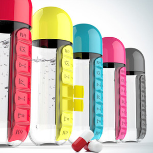 Daily Vitamin Pill Box Organizer With Water Bottle Pill Pro Medicine Weekly Storage Box- Multi