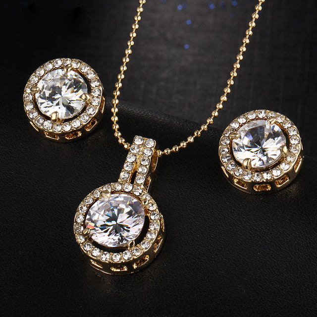 Moda elegante Crystal joyería conjuntos plata color cristal pendientes conjunto para la boda de las mujeres