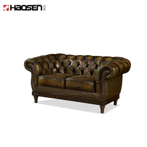 HAOSEN B264 Sofa Ruang Tamu Gaya Eropa Klasik 1 + 2 + 3 Sofa dengan Bagian Kulit