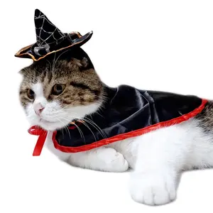 Haustier <span class=keywords><strong>Halloween</strong></span>-Bekleidung Anzug Hundebekleidung mit Hut Cosplay-Kostüm Katze Welpe Feiertags-Zauberer-Set Kleidung - Product Image 1