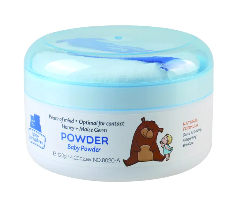 Free Sample Natural Cute Clear Body 120グラムSoft Prickly Heat Colored Baby Talcum Powder Small