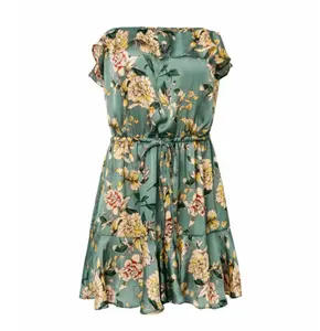 2022 Women Amazon Hot Sale A-line Off Shoulder Floral Print Casual Dress Lady Holiday Dress