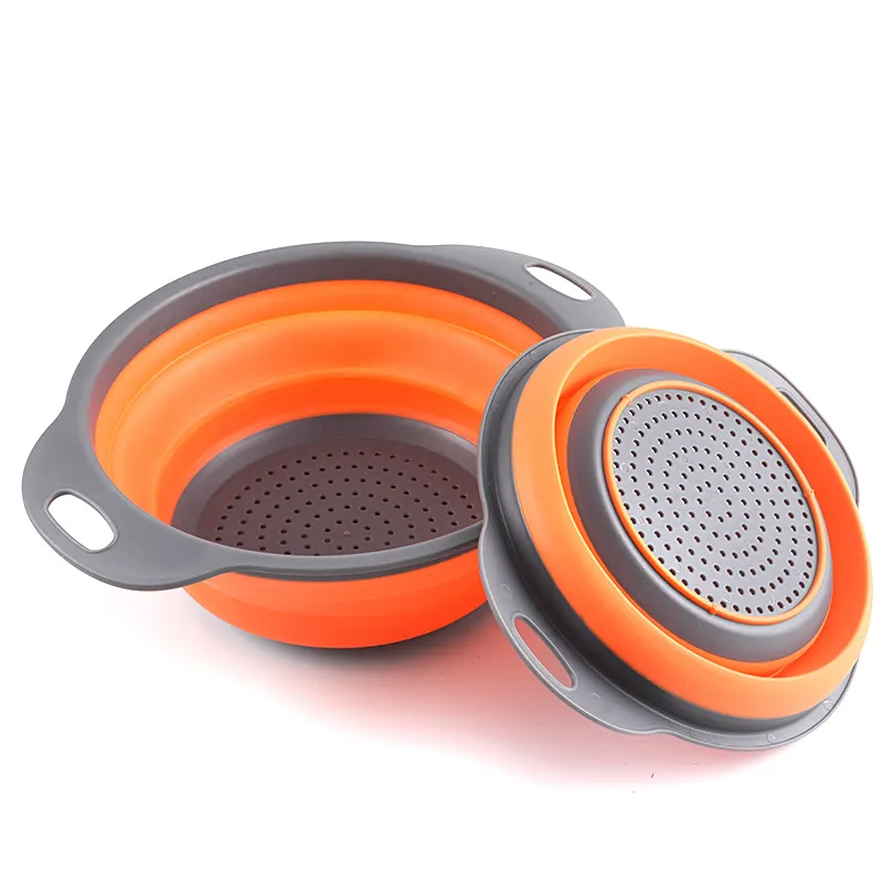 Оптовая продажа, складная Регулируемая прочная многофункциональная силиконовая дренажная корзина для овощей, складная дренажная корзина, 2 размера