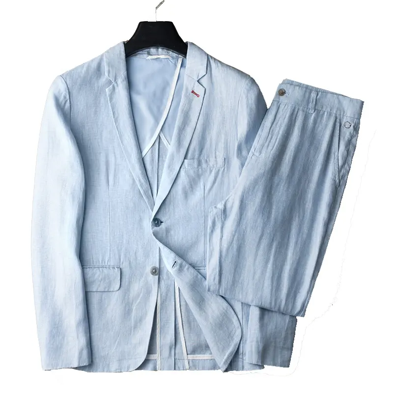 2019 new design light blue summer blazer 100% linen suit for men