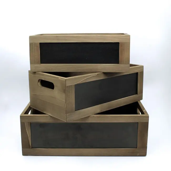 Solid wood rustic fruit crates with chalkboard