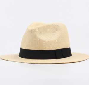 Bob unisexe en paille unie, <span class=keywords><strong>Chapeau</strong></span> fédora, coiffe de plage, soleil, Panama, couvre-chef pour femmes et hommes, décontracté, visière, collection été - Product Image 4