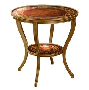 Mesa de centro pequeña pintada a mano con tapa de cristal de madera maciza estilo americano antiguo elegante para sala de estar BF05- FH0202