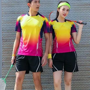 Jersey Badminton Pasangan, Seragam Olahraga Anak-anak, Kaus Badminton Wanita Warna Kuning dan Merah Muda