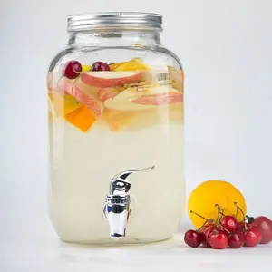 1 Gallon Rõ Ràng Vuông Glass Mason Jar Thủy Tinh Đồ Uống Uống Nóng Lạnh Với Tap