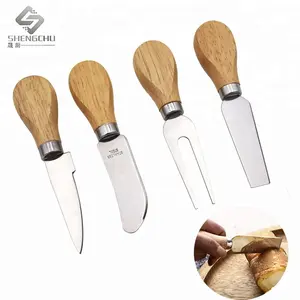 Best Selling 4PC Eco-Friendly Dishwasher Safe <strong>Cheese</strong> <strong>Knife</strong> <strong>Set</strong> with Stainless Steel Blades and Wooden Handle in Box - Product Image 1