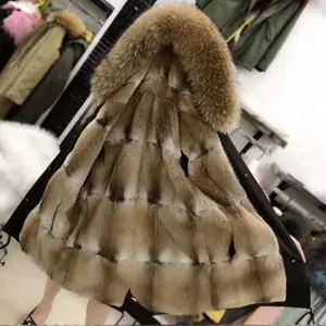 Mode Neue Stil Echte Bisamratte Nerz Pelz Futter Mantel Mit Kapuze Frauen Winter Parka