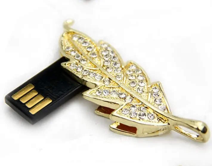 Christmas / Birthday Promotional Gift usb flash drives 16gb Crystal leaves jewelry cheap price bulk USB keys