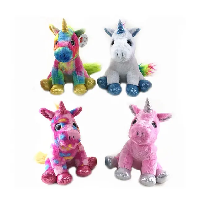 glitter big eyes plush rainbow color unicorn stuffed animal soft toy