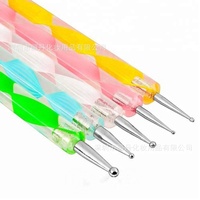 Outil professionnel d'art d'ongle avec logo personnalisé Double aiguille pour pointiller les diamants collants Poignée 5 couleurs avec virole sertie