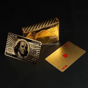 Grosir dolar emas kartu kartu-Kartu Bermain Gaya Dolar 100 Dolar, Versi Dolar, Kartu Bermain Lapis Foil Emas untuk Menyenangkan