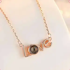 2019 Fashion Jewelry Rose Gold Plated 100 Languages To Say I Love You Eye Heart Love 520 Projected Pendant Necklace