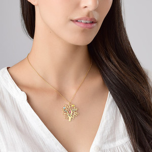 Design personalizzato Nome Commemorare Placcato Oro Albero Genealogico Collana con Pietre