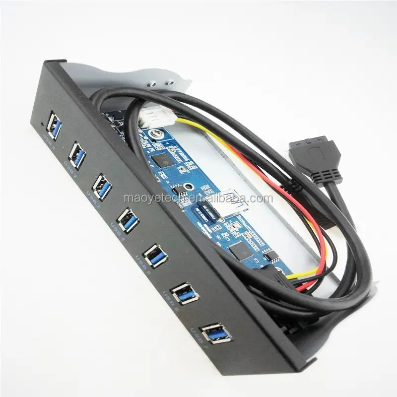 Panel frontal de Metal Hub USB 3,0 de 7 puertos, 5,25 pulgadas, con conector de alimentación SATA de 15 pines