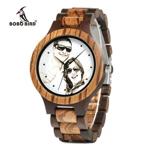 波波鸟2021定制Logo手表时尚石英木制手表与uv印刷竹子手表