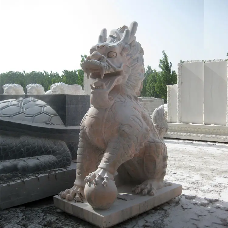Fábrica profesional tallada a mano puesta de sol rojo piedra kylin dragón chino estatua