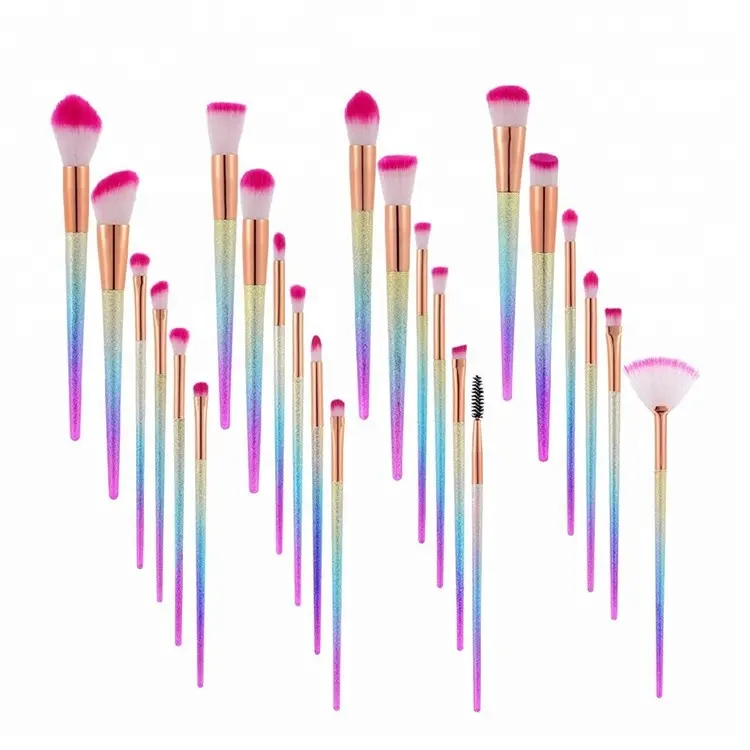 Private Label Your Own Brand Glitter Rainbow 24pcs Makeup Brush Set Professional
