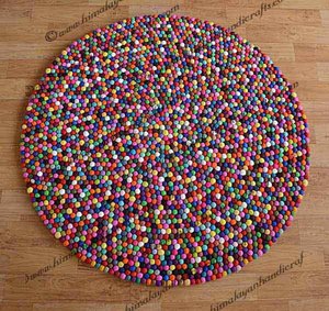 Alfombra de Lana Hecha a Mano con Bolas de Fieltro, Alfombra Redonda de Algodón para Sala de Estar, Alfombra de Lana de Fieltro Hecha a Mano Multicolor / Bolas de Fieltro Tejidas a Mano NP - Product Image 2