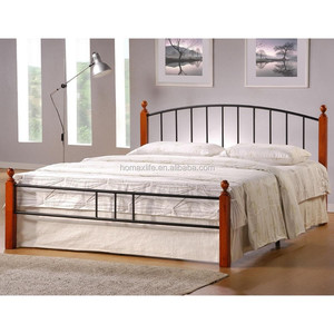 Meubles de chambre à coucher de conception moderne chinoise, lits doubles en métal avec pieds en bois - Product Image 1
