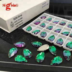 Di alta qualità magico verde eliotropio cucire su pietre a goccia gemme sciolte K9 strass a dorso piatto per body abiti da ballo latino - Product Image 3