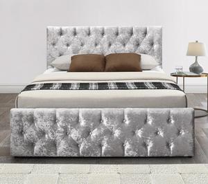 Cama de Terciopelo Gris con Almacenamiento Debajo de la Cama, Muebles de Dormitorio - Product Image 1