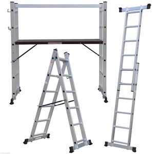 Aluminium Folding Scaffolding <strong>Platform</strong> <strong>Ladder</strong> with Wheels - Product Image 1
