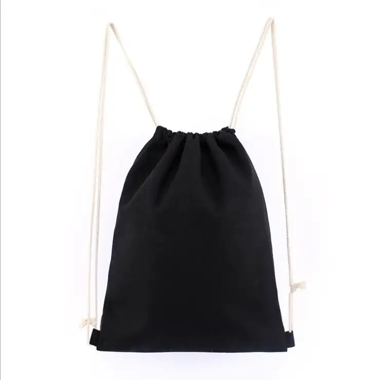 High Quality Promotion Black Cotton Canvas Drawstring Backpack