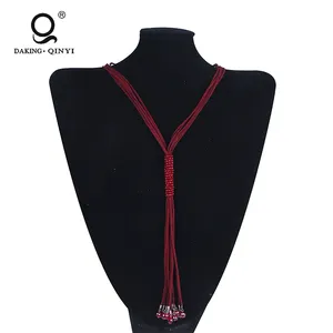 Cuentas de cristal colgante de cuerda de cuero de collar suéter cadena