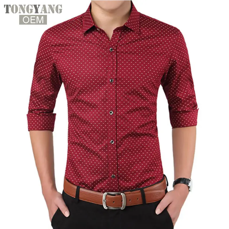 TONGYANG-Camisa de manga larga ajustada para hombre, camisa informal de lunares, talla grande, diferentes colores, OEM
