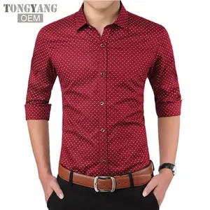 Tongyang camisa masculina de manga longa, moda masculina, slim, com bolinhas, casual, plus size, cores diferentes