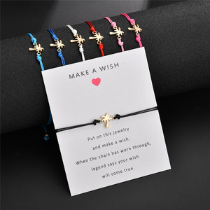 Fashion Wish Card The Palm Tree Gold Charms Men's Bracelet Bangle Jewelry Handcrafted Beaded Wrap Cord Make A Wish Bracelet