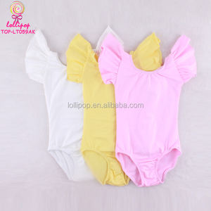 Commercio all'ingrosso di Colore Solido del Bambino Delle Ragazze Ginnastica Body Unitard Costume di Balletto Del Capretto Del Cotone Svolazzano Manica Body Per La Danza di Usura - Product Image 4