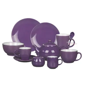 Tốt Chất Lượng Đồ Đá Rắn Màu Men Tím Đồ Ăn Đặt Bát Cốc Tấm Cup & Saucer Ấm Trà Đường Bát Kem Bình