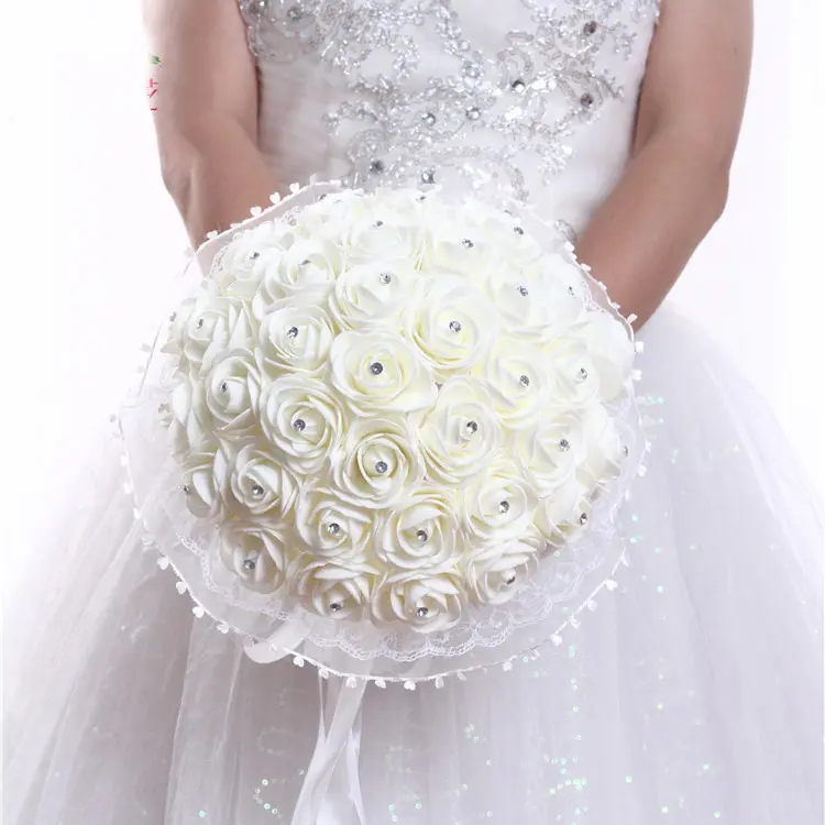 Bouquet de mariée en matériau PE artificiel, bouquet de fleurs artificielles avec ruban pour décoration de mariage