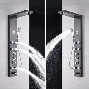 Wholesale and Retail Stainless Steel Thermostatic Shower Panel Tower Waterfall Rainfall With Massage Body Jet Tub Spout Tap