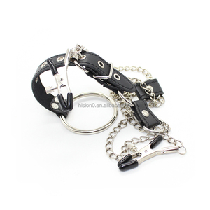 BEN FATTO Uomo Maschio Freddo Erotico Giocattolo Divertente Cintura In Pelle Nera Pinza Capezzolo Con O Ring Cock Ring - Product Image 5