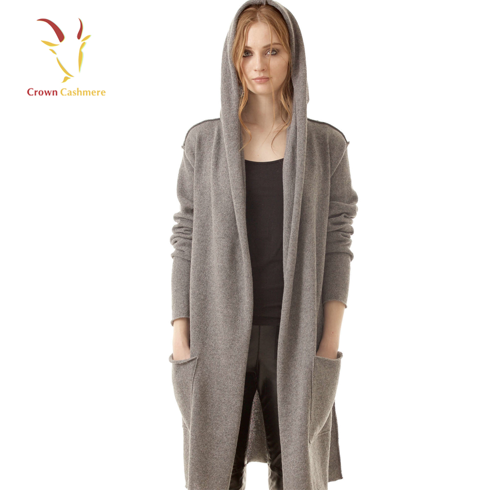 Ladies Woolen Cashmere Long Sweater Fashion Cardigan with Hood