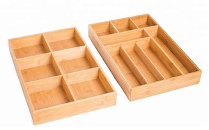 2 Pc Bambou Utilitaire Tiroir Organisateur Ustensile Argenterie Cuillère Couteau Fourchette Rangement Couverts Plateau Bois <span class=keywords><strong>Organisation</strong></span> Réglable - Product Image 2