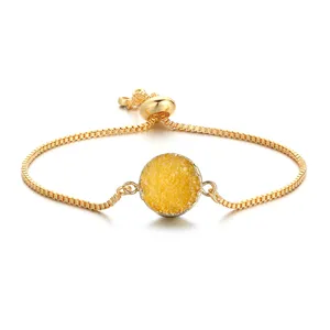 Thiết Kế Mới Alibaba Bán Buôn 24K Vàng Chain Điều Chỉnh Druzy Đá Kết Nối Trang Sức Charm Bangle Bracelet Đối Với Phụ Nữ Cô Gái